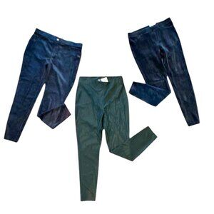 New w/ Tags 3 Pairs of Black Leggings Faux Leather, Velvet & Corduroy